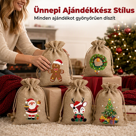 🎄✨ Karácsonyi zsákvászon ajándéktasak húzózsinórral: Stílusos csomagolás másodpercek alatt – búcsú a drága csomagolópapírtól és a ragasztószalag bajlódásától! 🎅🎁
