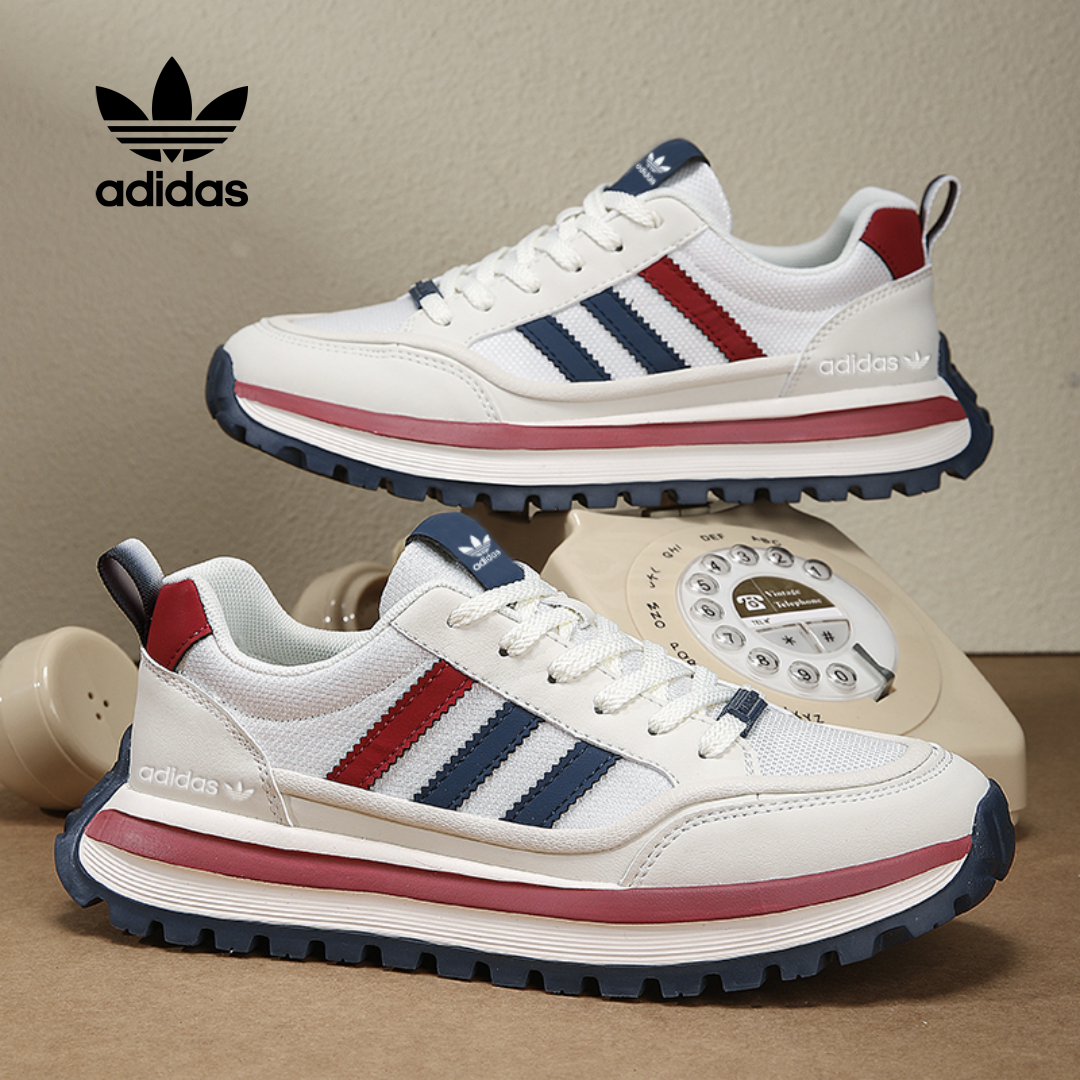 Λευκά παπούτσια adidas με ρετρό στυλ και πολύχρωμες ρίγες