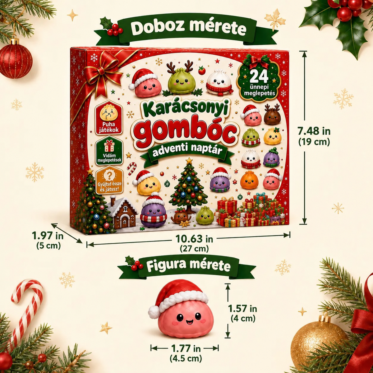 BILLHOL®🌹 KARÁCSONYI KÜLÖNLEGESSÉG | 24 napos mini Squishy adventi naptár – minden nap egy aranyos meglepetéssel! 🎄