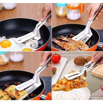 🍳🔥 3 az 1-ben rozsdamentes acél fogó – Sokoldalúan használható steakhez, grillezéshez és sütéshez