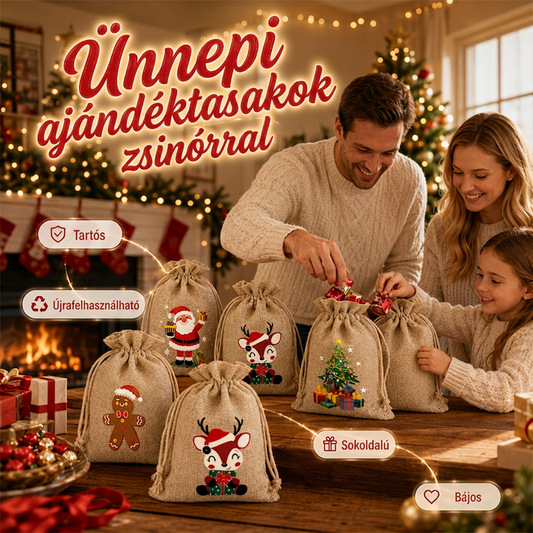 🎄✨ Karácsonyi zsákvászon ajándéktasak húzózsinórral: Stílusos csomagolás másodpercek alatt – búcsú a drága csomagolópapírtól és a ragasztószalag bajlódásától! 🎅🎁