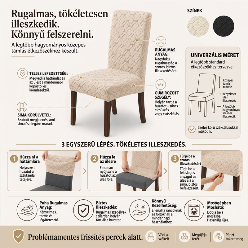 🪑✨Univerzális nyújtható székülés-huzat: Tökéletes illeszkedés és gyors frissítés🛡️🍽️