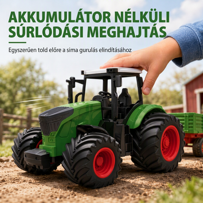 🚜 Nagy méretű gyermek mezőgazdasági traktor játékkészlet pótkocsi kiegészítőkkel, súrlódásos meghajtású és távirányítós mérnöki járművek fiúk számára
