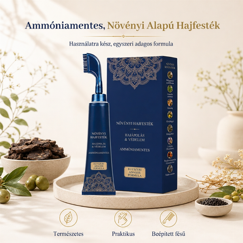 🌿 Növényi alapú fésűs hajfesték – 95%-os ősz hajtakarás, ammóniamentes