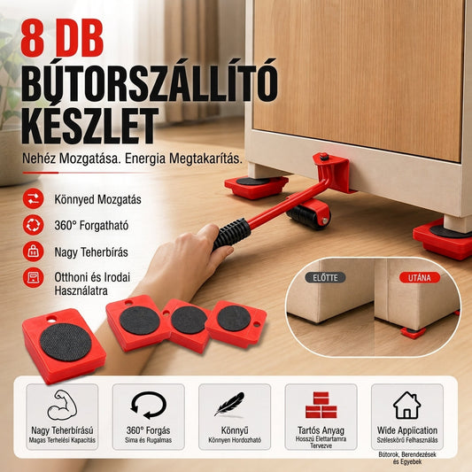 📦🏋️Bútorok szállításához használt csúszósínek – 360°-ban forgatható csúszótalpak, 800 font teherbírású 8 darabos készlet ✨
