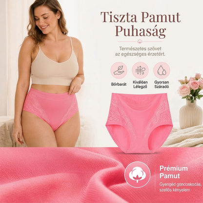 🌸 Plus Size szivárgásgátló bugyi – Magas derék, pamut, egész napos komfort 📦