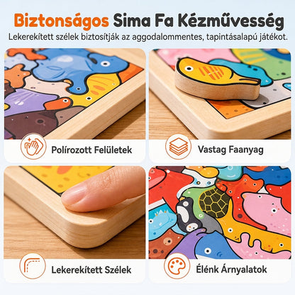 🐘🦒Gyerekeknek és kisgyerekeknek szóló, fából készült, rajzfilmfigurás állatpuzzle