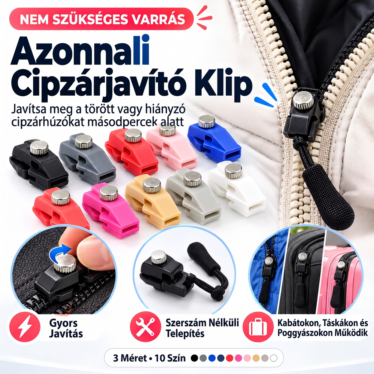 🔧 Egyszerűen felszerelhető cipzárfogó-javítókészlet ⚡ Nincs szükség varrásra, csak be kell dugni, és máris használható!