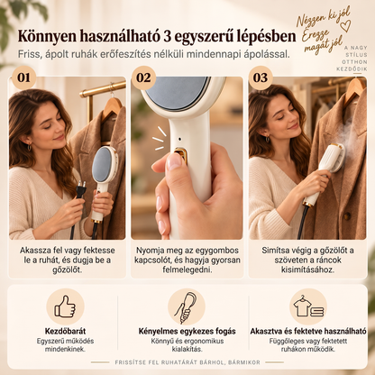 👔✨ Hordozható kézi gőzvasaló – 20 másodperces felmelegedés, szárazvasalás és gőz üzemmód🌫️