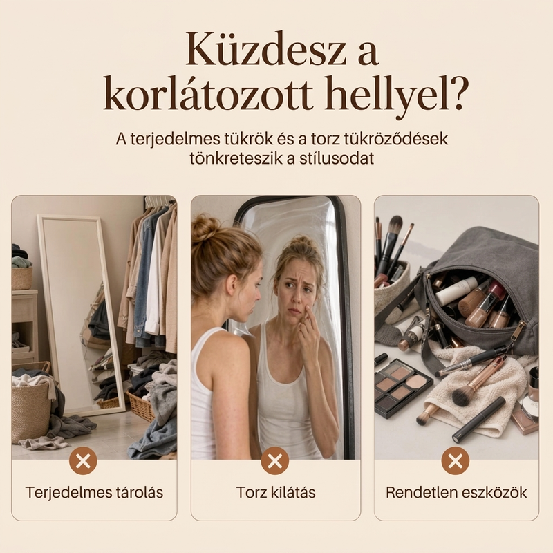 Összecsukható teljes hosszúságú tükör: Ajtóra/falra akasztható tükör, ezüst üveg, helytakarékos, utazáshoz